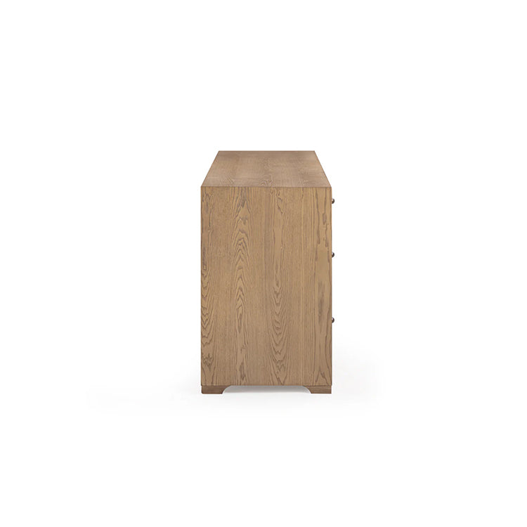 Light Taupe Suede and Wood 6-Drawer Dresser