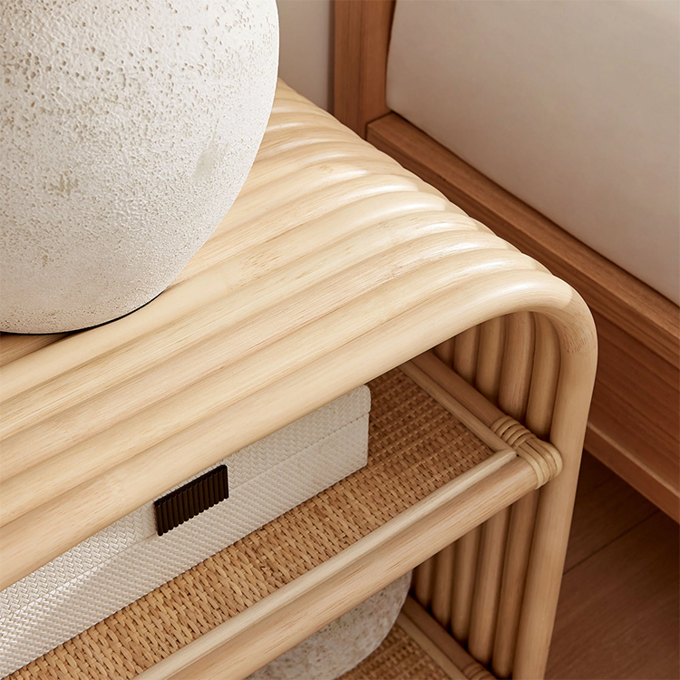 Ebba Curved Natural Rattan Side Table, Natural