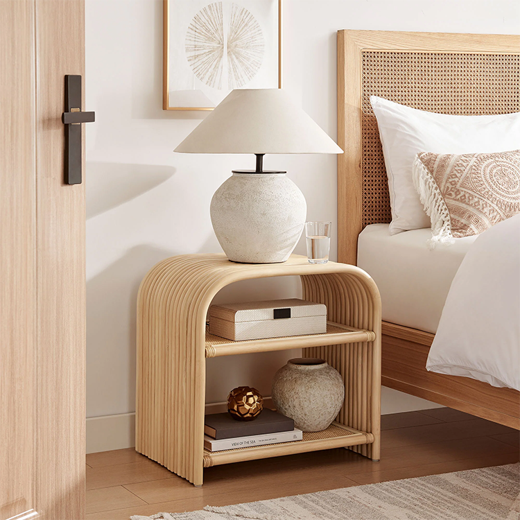 Ebba Curved Natural Rattan Side Table, Natural