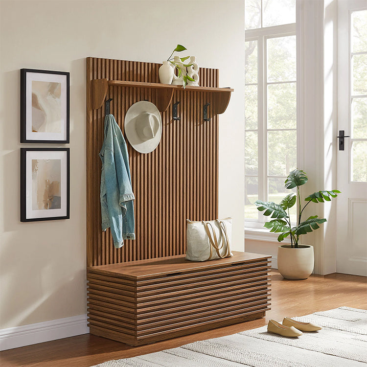 Chateau Storage Bench and Coat Rack, walnut