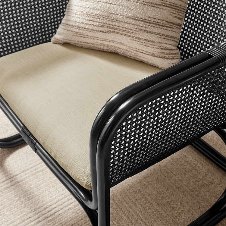 Ellie Natural Rattan Accent Armchair, Black
