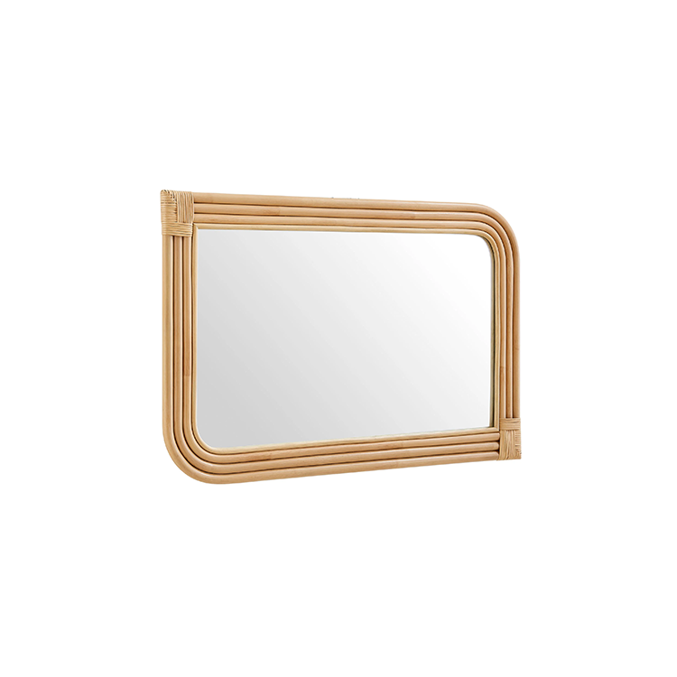 Corsie Curved Rectangle Rattan Wall Mirror, Natural