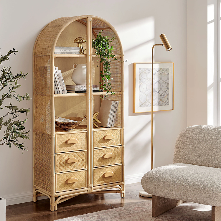 Janne Arched Natural Rattan Bookshelf, Natural