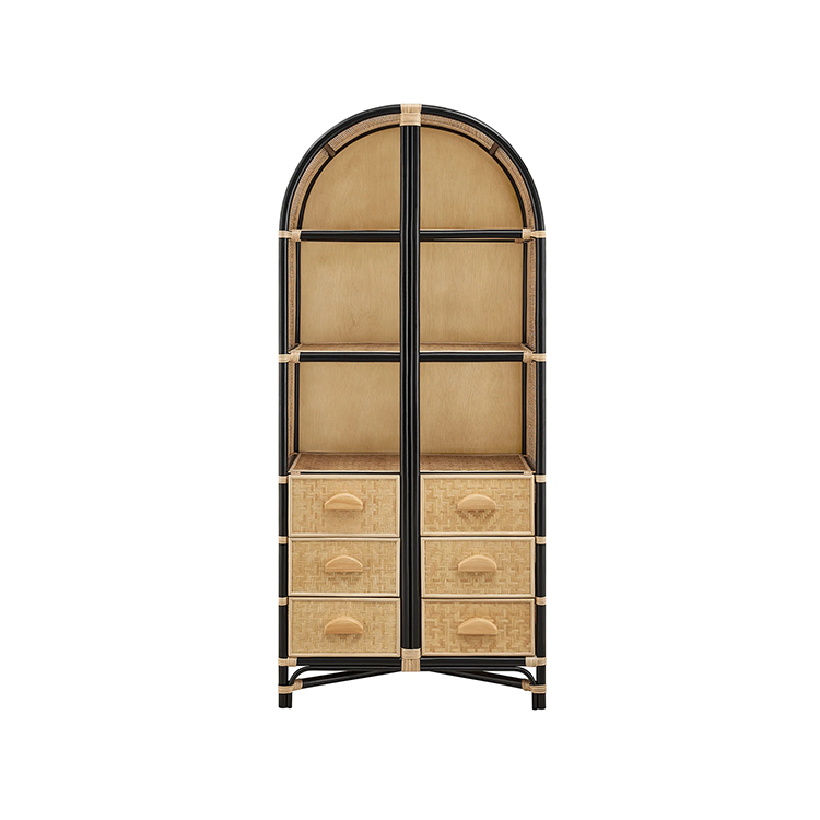 Janne Arched Natural Rattan Bookshelf, Black