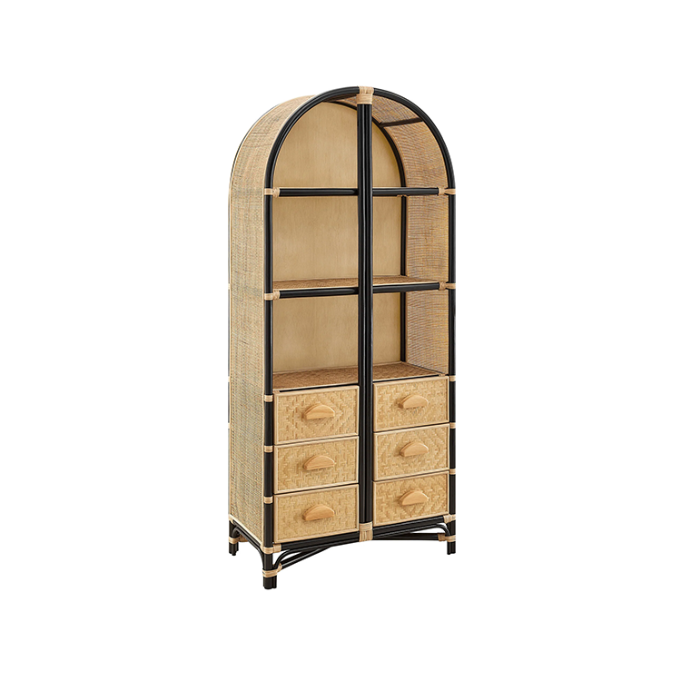 Janne Arched Natural Rattan Bookshelf, Black