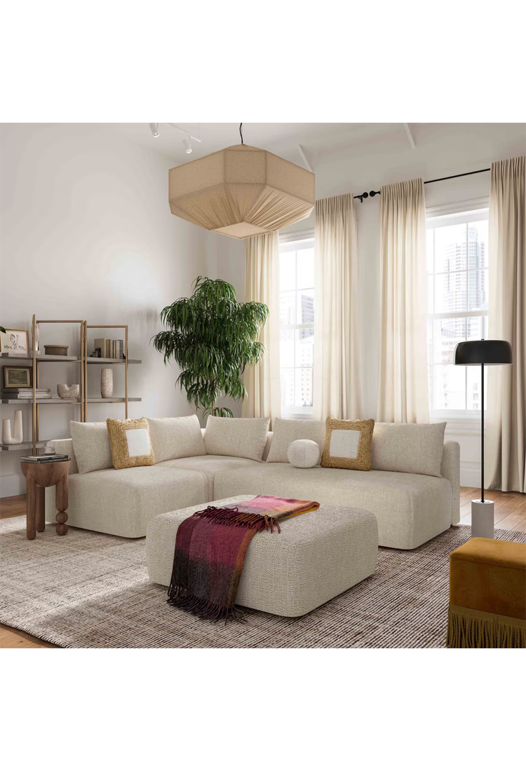 Temis Heavy Textured Fabric4-Piece Chaise Sectional,Cream