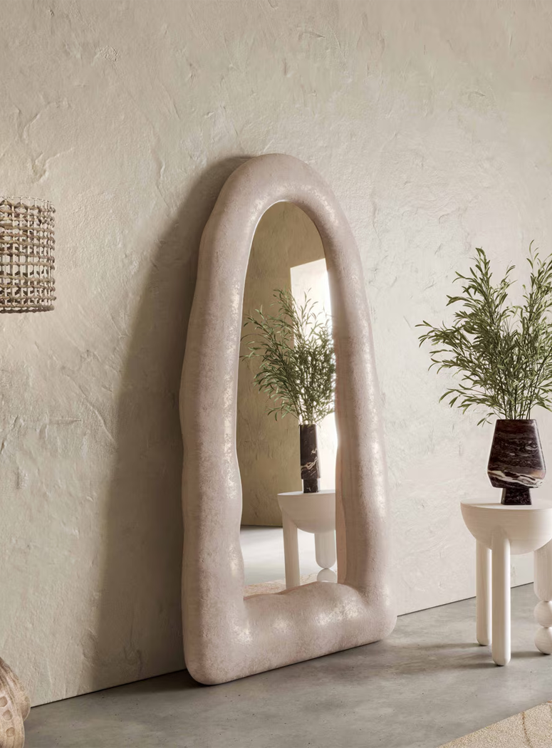 Aziel Cream Textured Small Floor Mirror