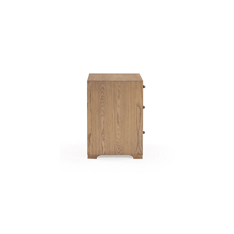 Light Taupe Suede and Wood 3-Drawer Nightstand