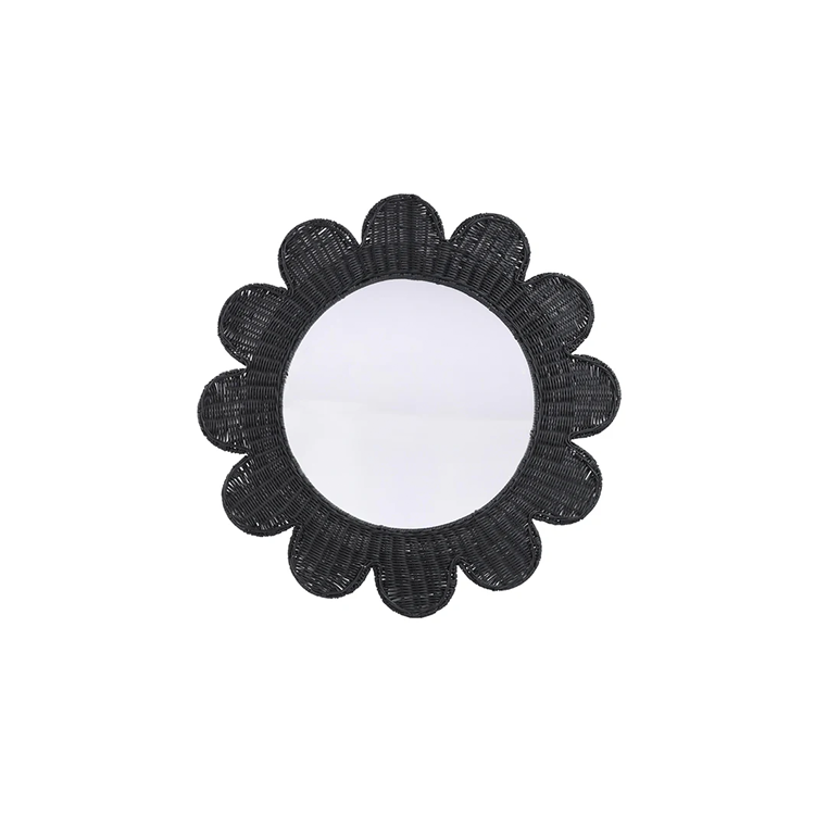 Coraline Rattan Round Wall Mirror, Black