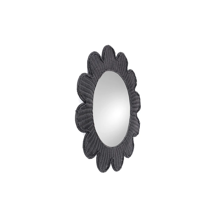 Coraline Rattan Round Wall Mirror, Black