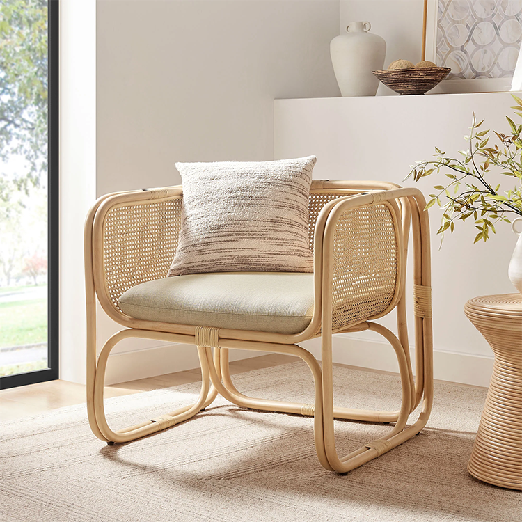 Ellie Natural Rattan Accent Armchair, Natural