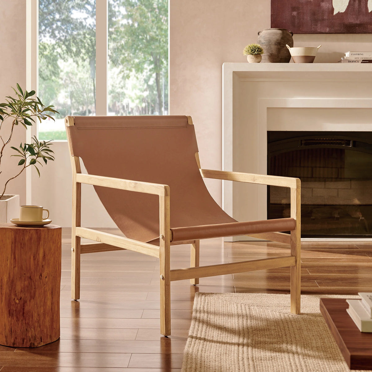 Sono Leather Sling Chair in Chestnut Tan