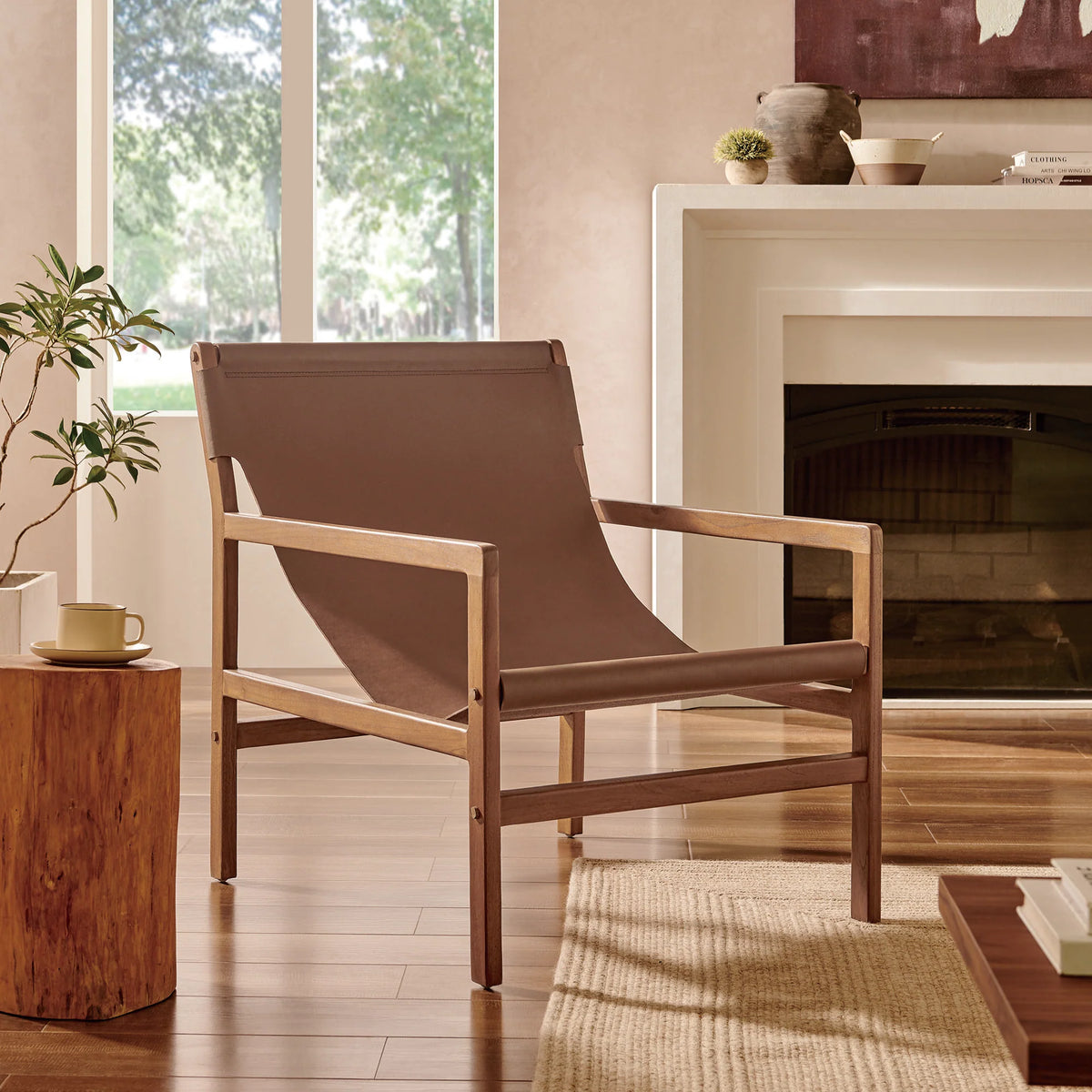Sono Leather Sling Chair in Nutmeg Brown