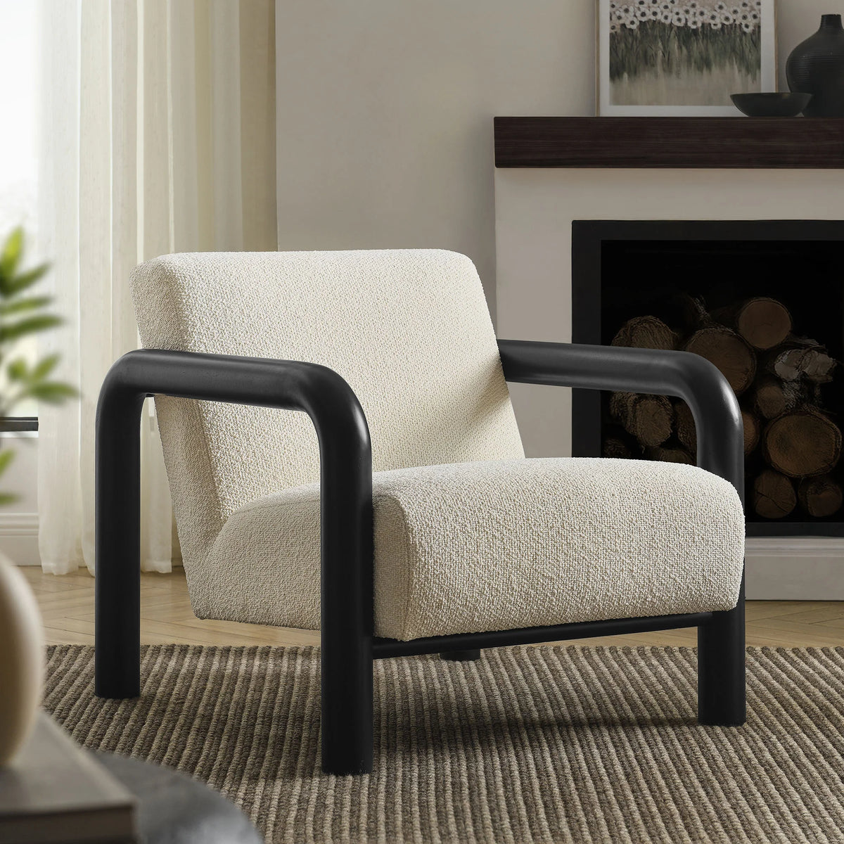 Serene Boucle Accent Chair in Cream Black