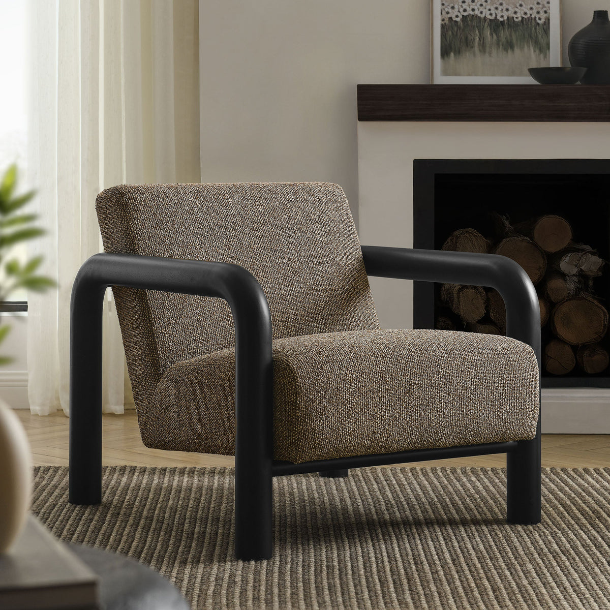 Serene Boucle Accent Chair in Earth Black