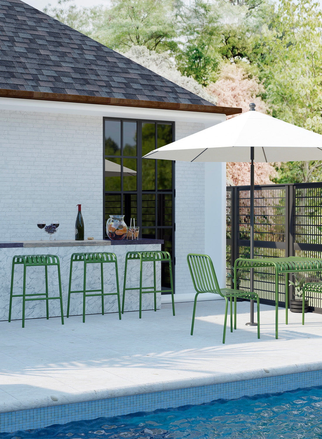 Elara Outdoor Bar Stool, dark green (set of 2)