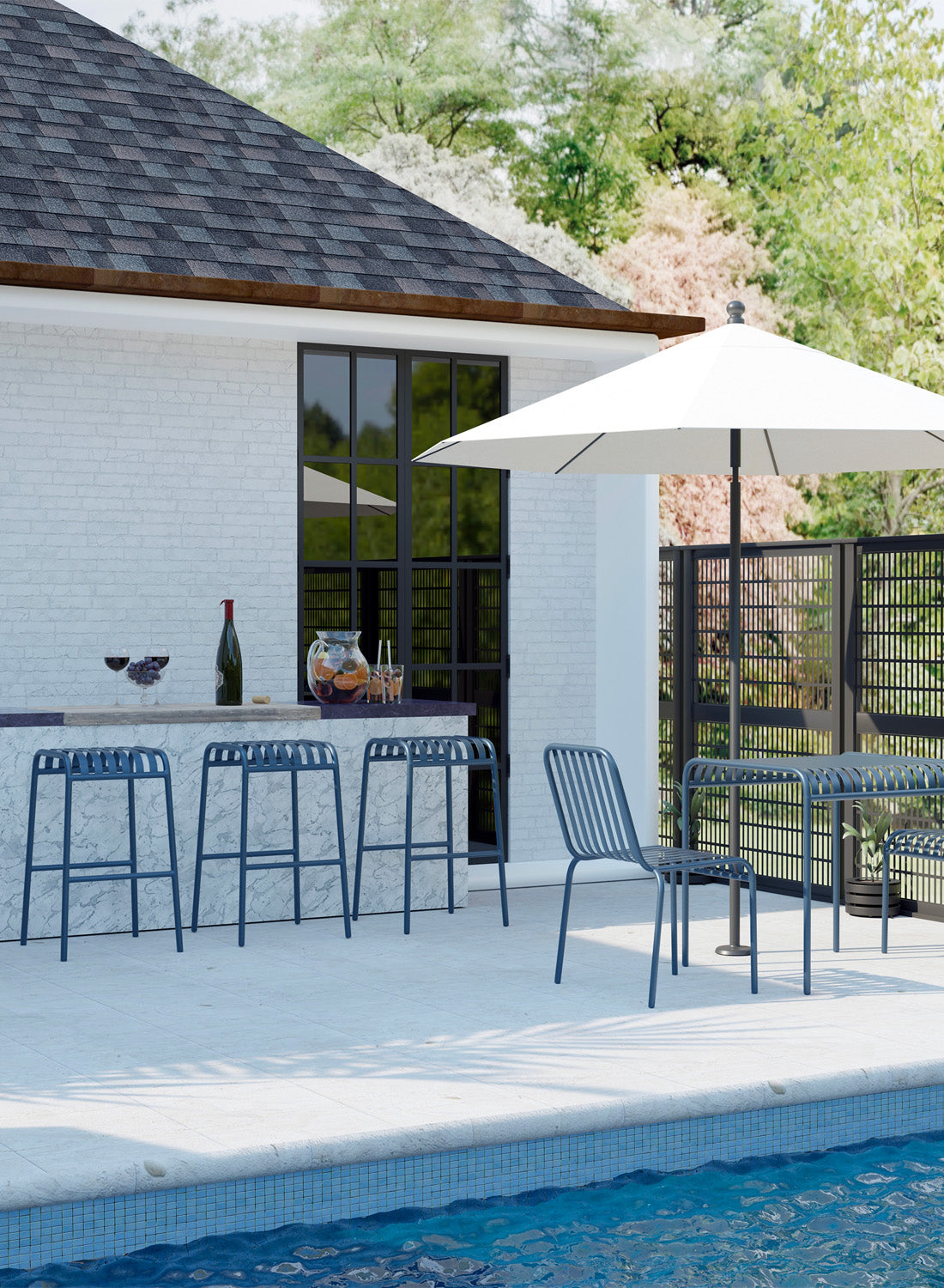 Elara Outdoor Bar Stool, dark blue (set of 2)