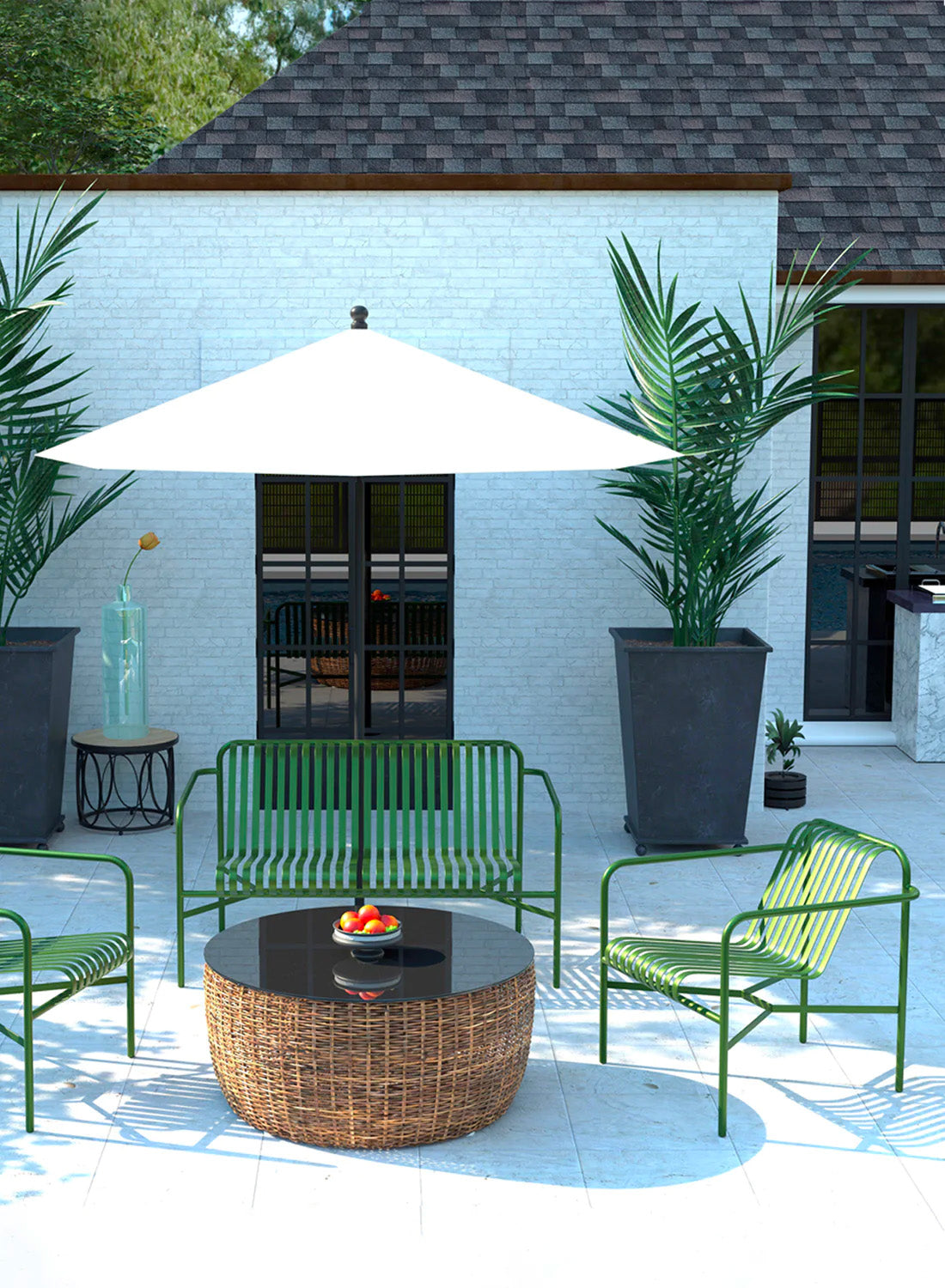 Elara Outdoor Loveseat, dark green