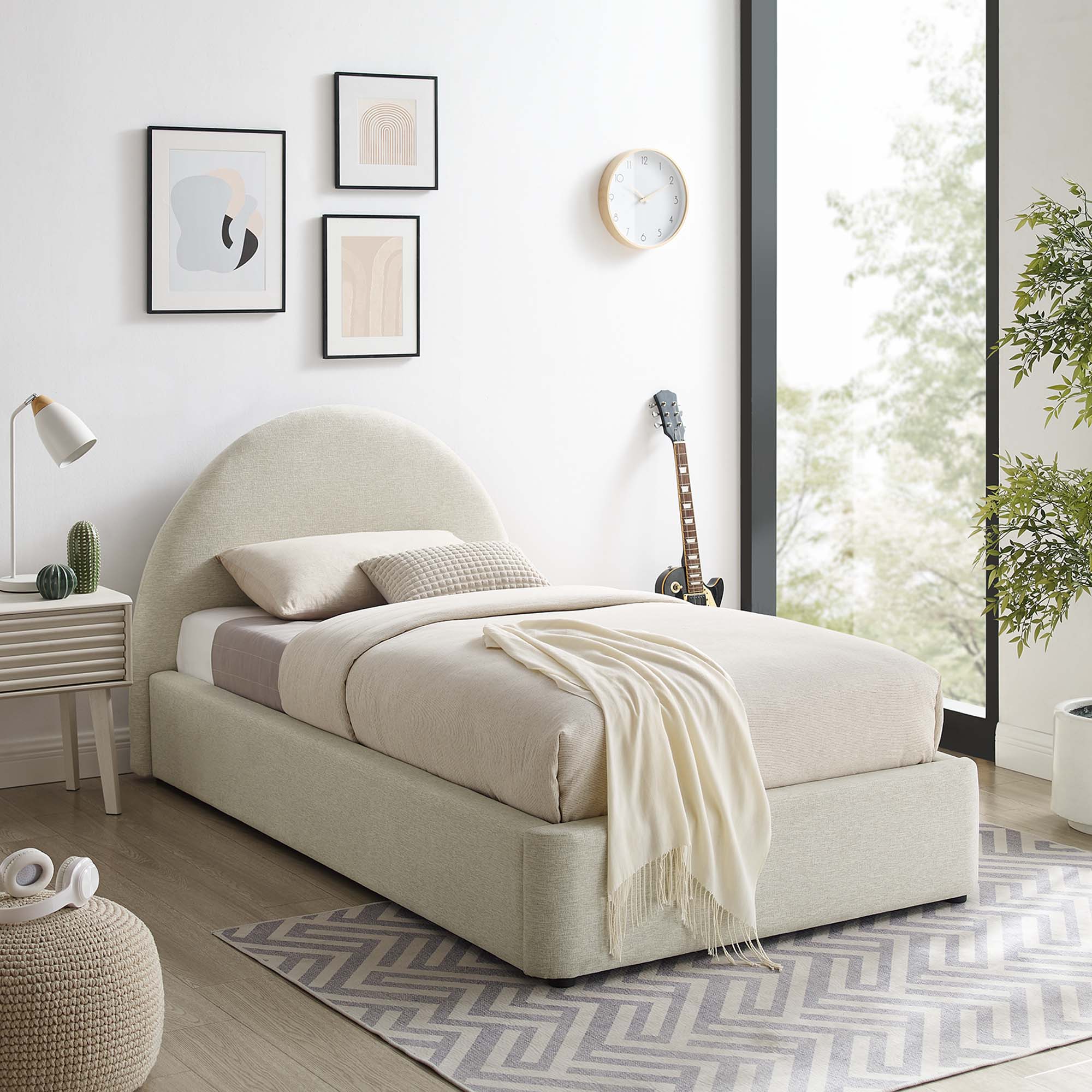 Resorts Upholstered Twin Bed, Ivory