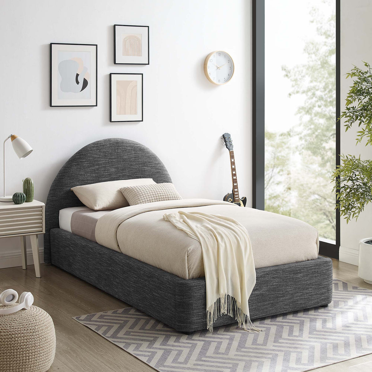 Alloy Upholstered Twin Bed, Slate
