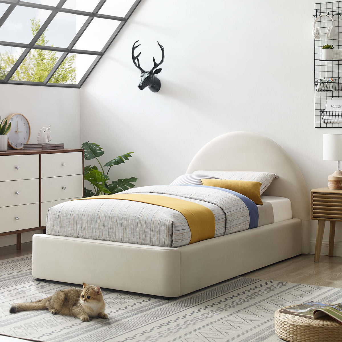 Alloy Velvet Twin Bed, Cream