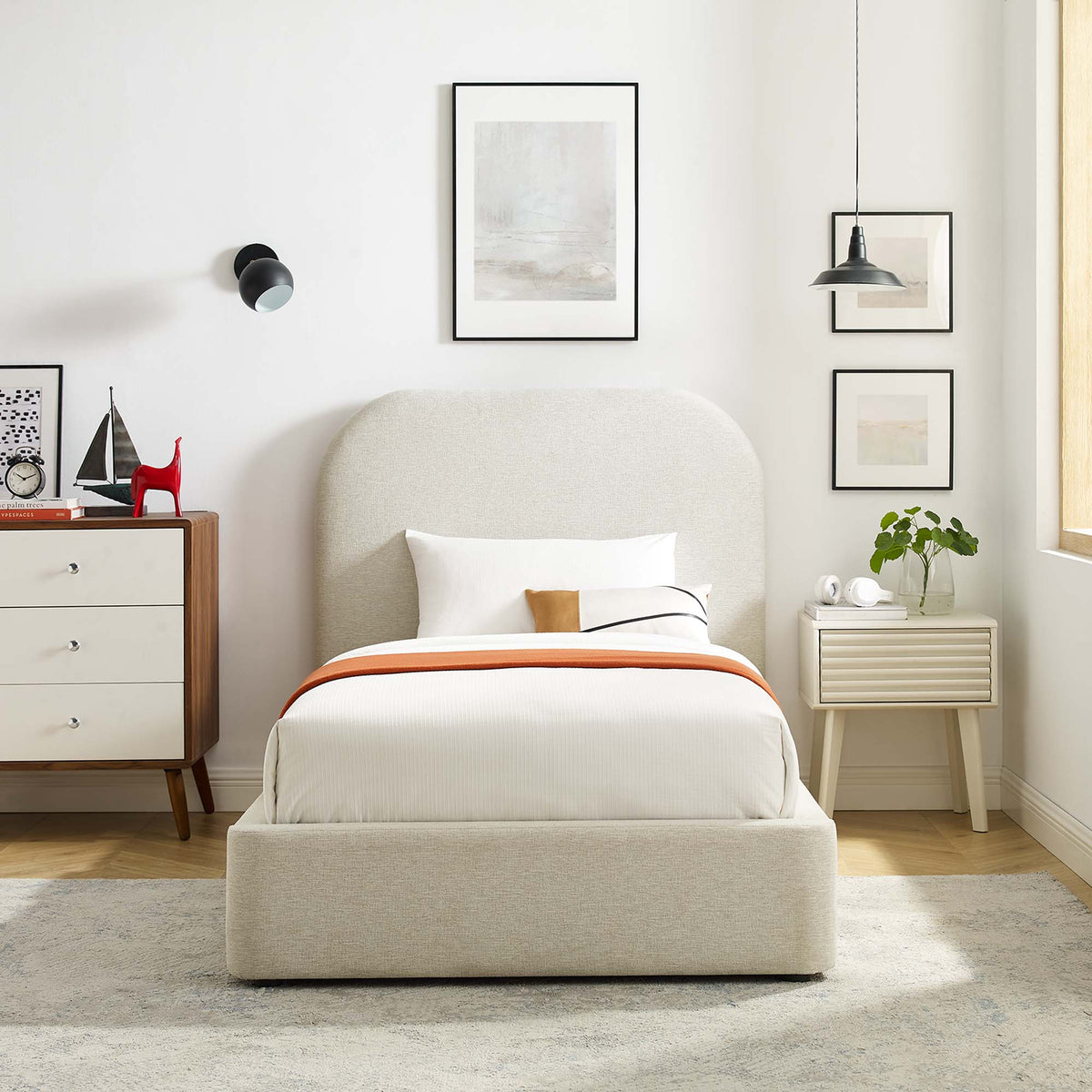 Heather Upholstered Twin Bed, Ivory