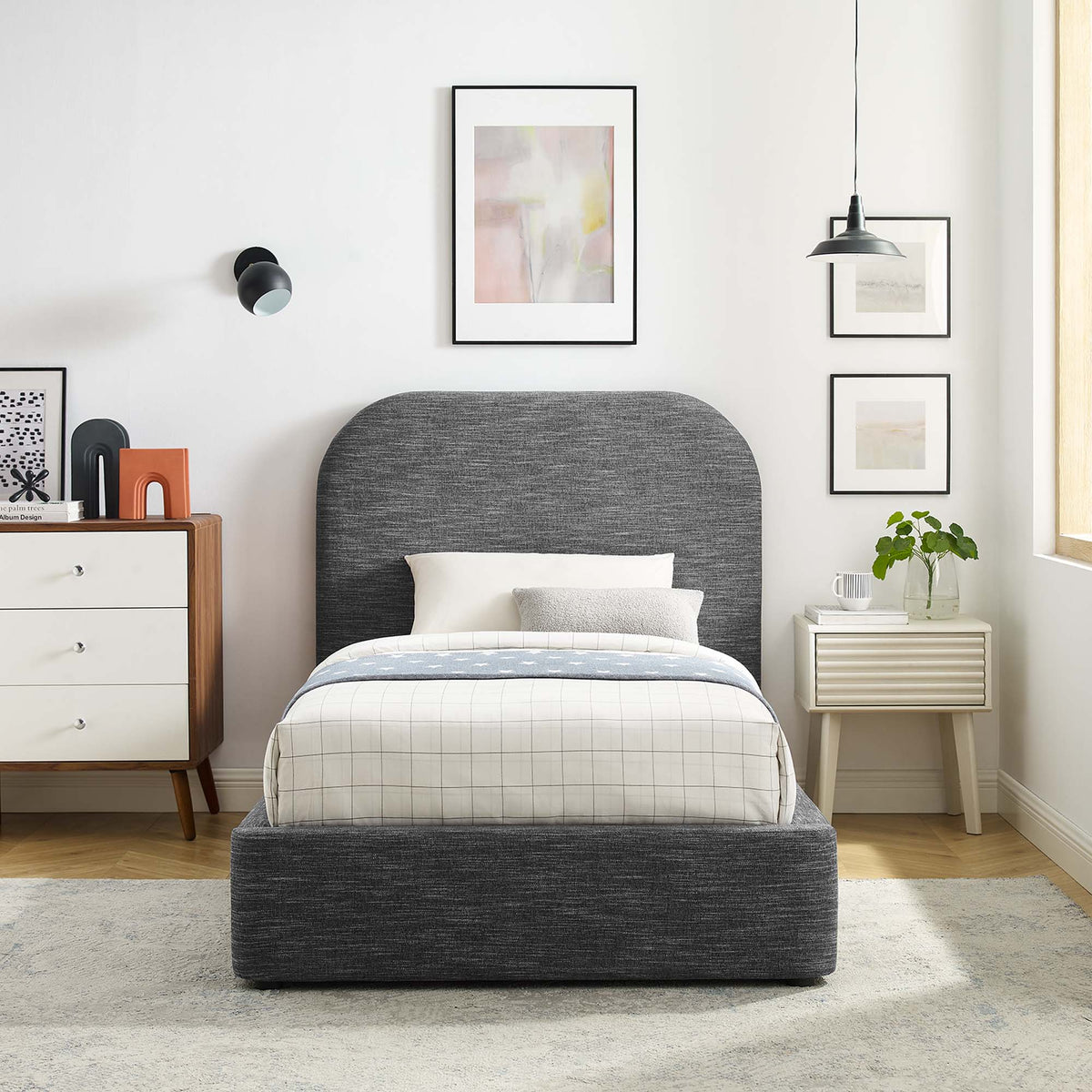 Heather Upholstered Twin Bed, Slate