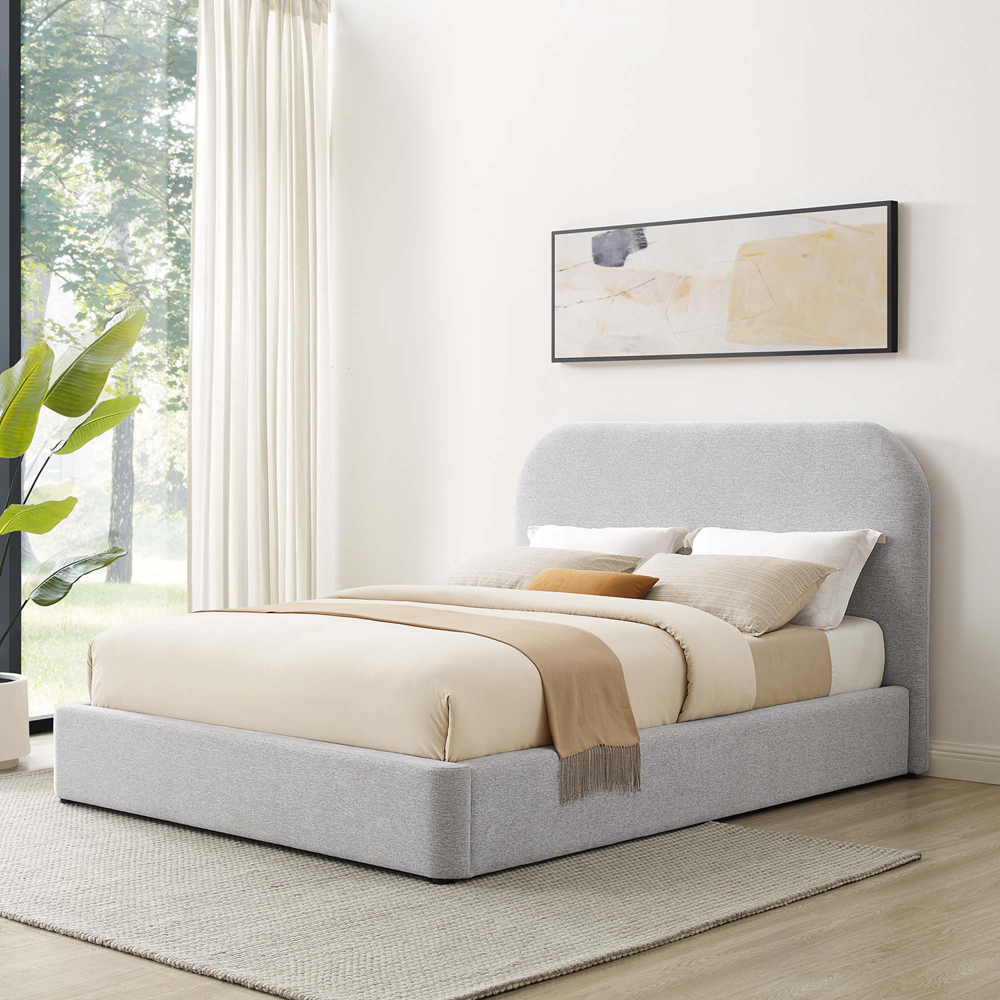 Heather Upholstered King Bed, Light Gray