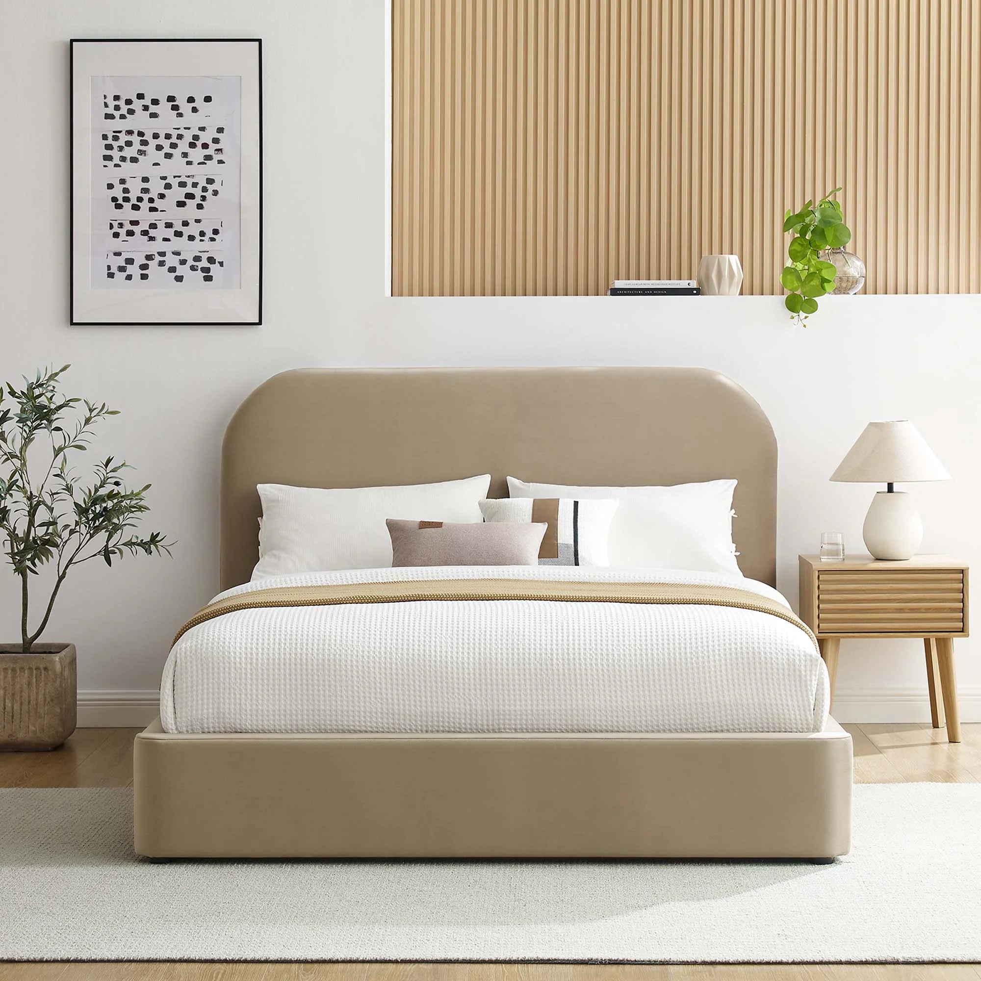 Heather Velvet King Bed, Taupe