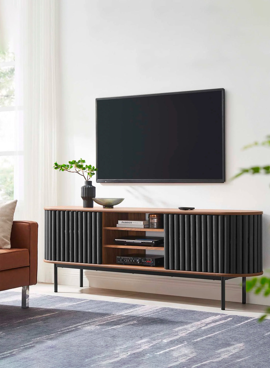Kanso Media Stand, Walnut Black