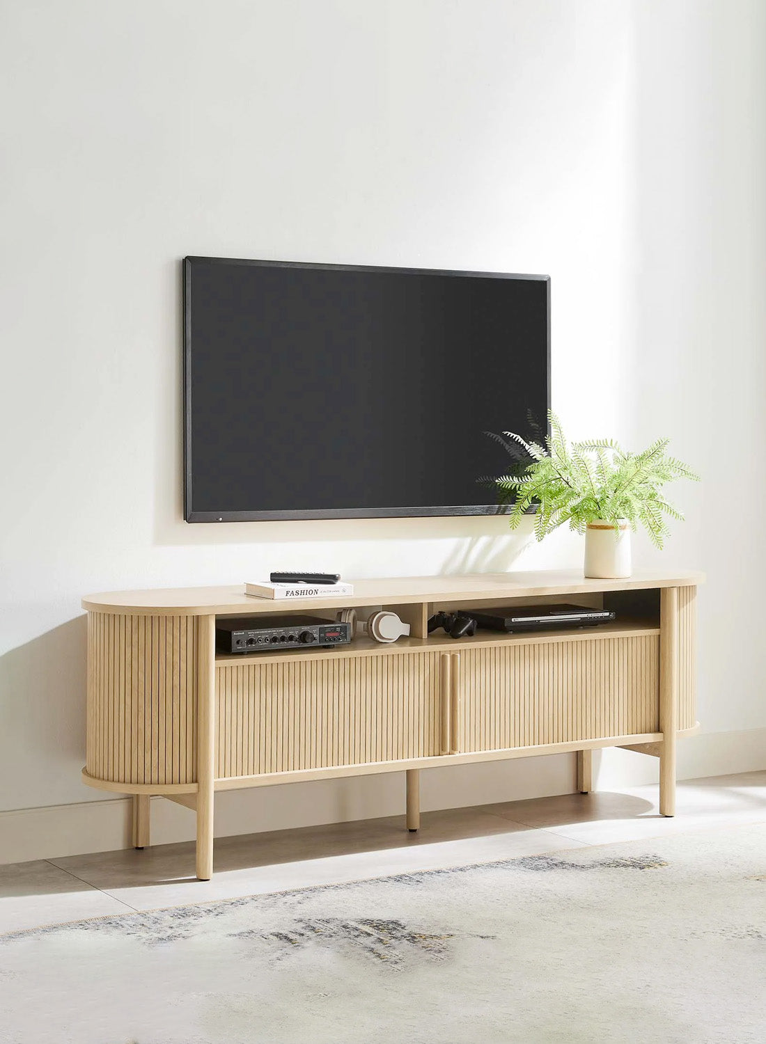 Flute 71" Media Stand,Oak