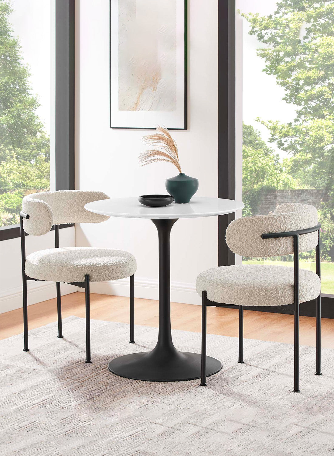 Lily Round White 28" Dining Table, black base