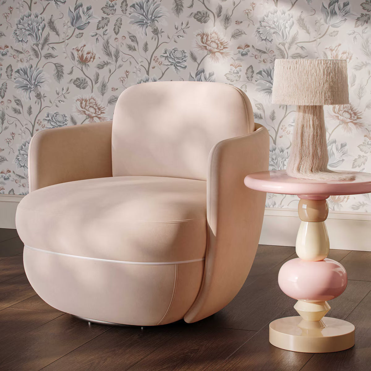 Sofie Light Blush Velvet Swivel Chair