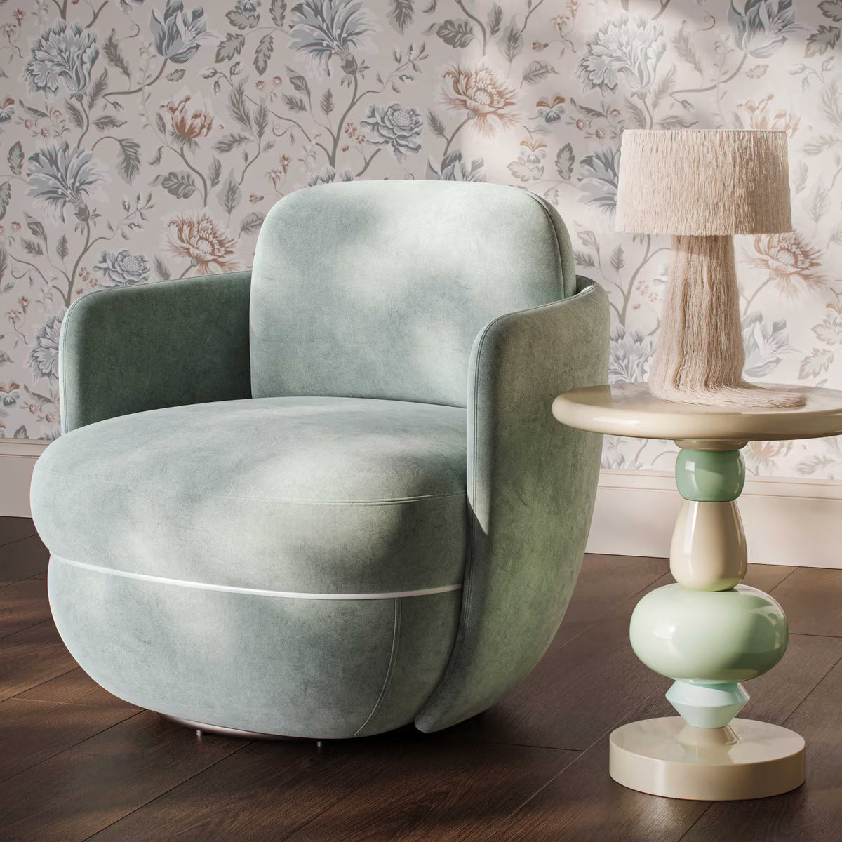Sofie Mint Green Velvet Swivel Chair