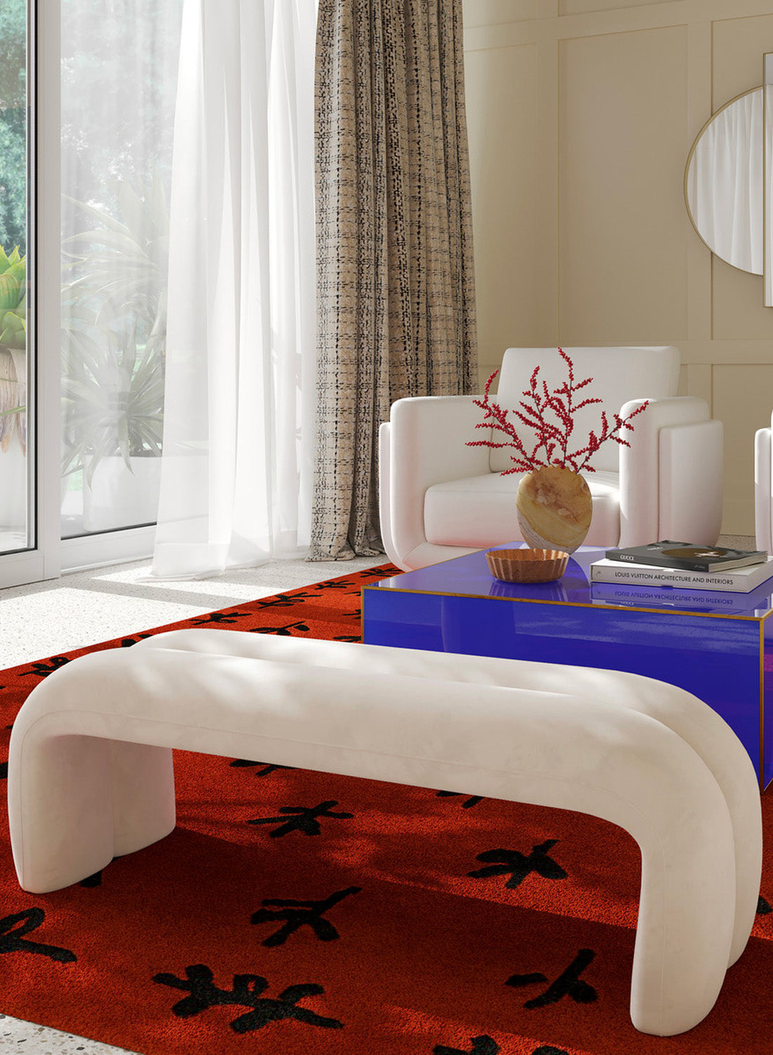 Lila Velvet Bench, cream