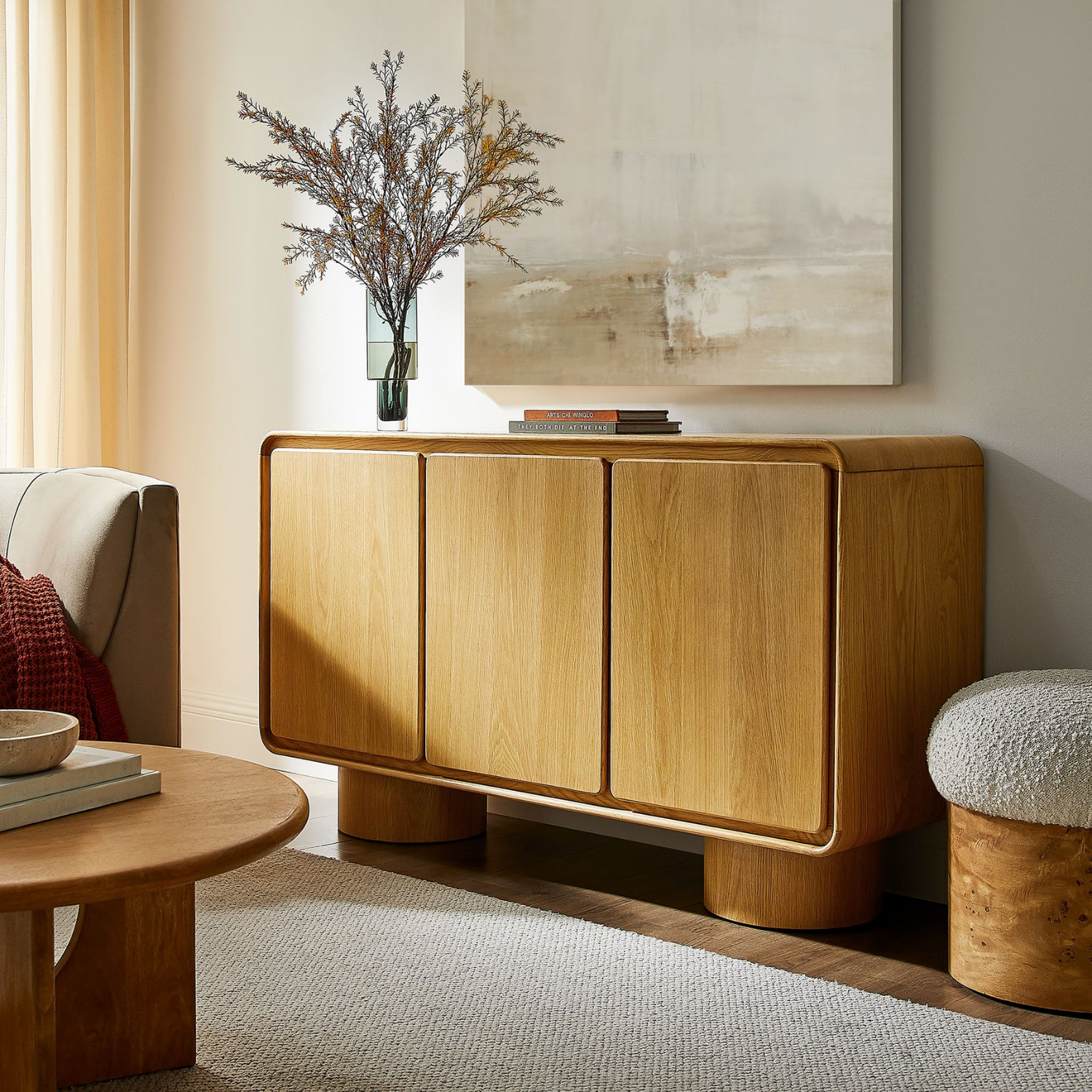 Arco 3-Door Cabinet, Oak