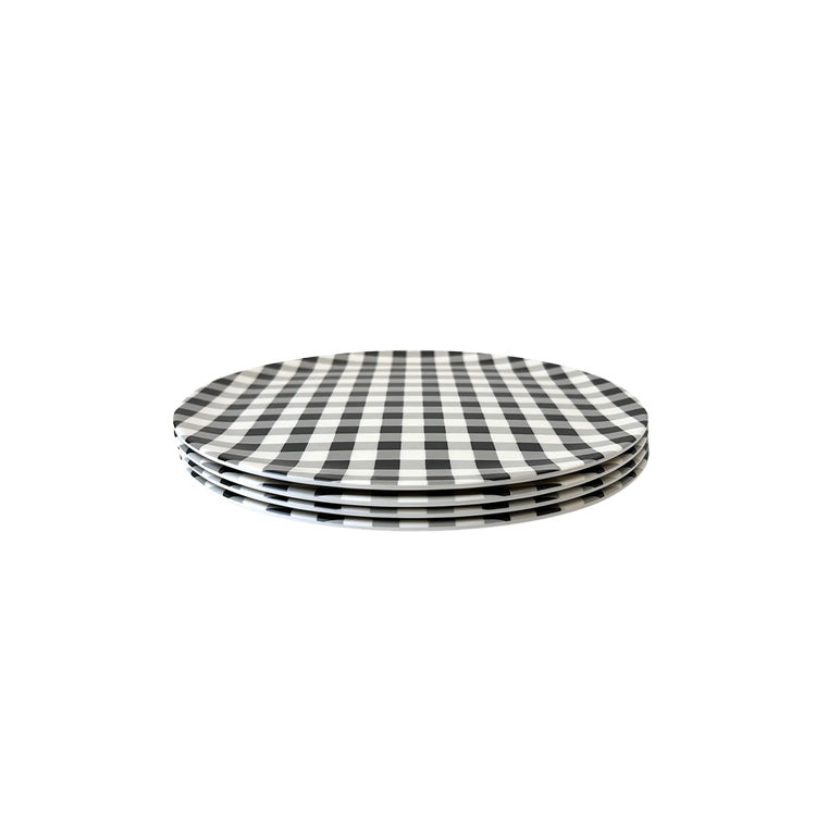 Xenia Taler Black Gingham Dinner Plate 10"