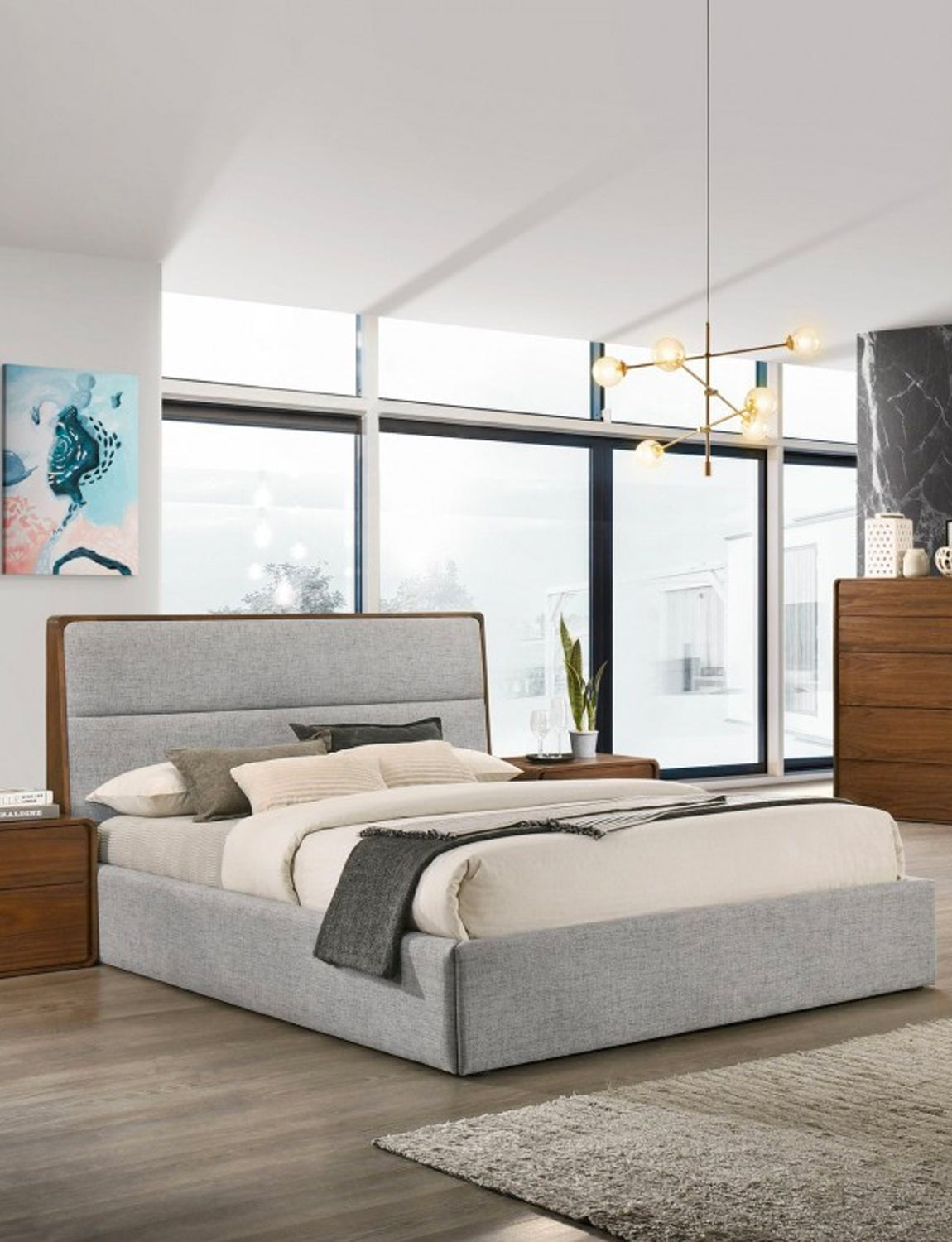 Duna Fabric & Walnut Bed