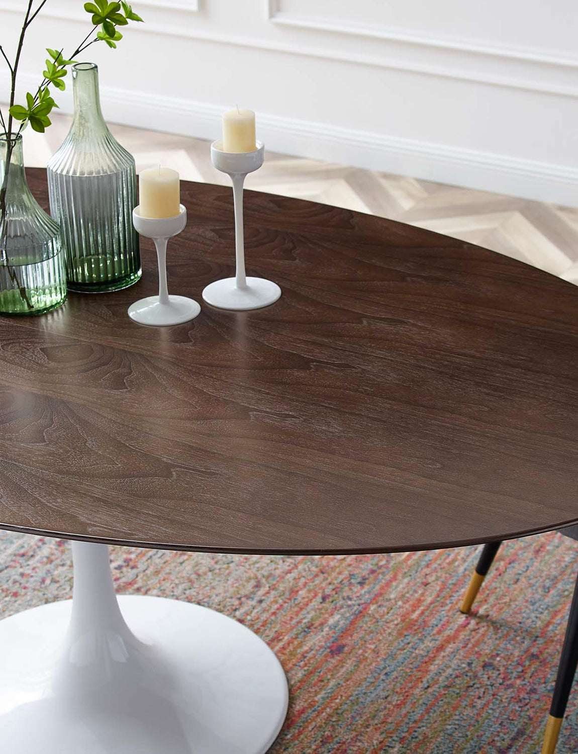 Lily Oval Cherry Walnut Dining Table, white base