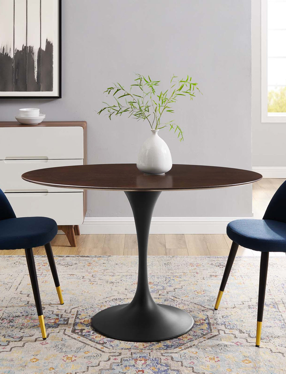 Lily Oval Cherry Walnut Dining Table, black base