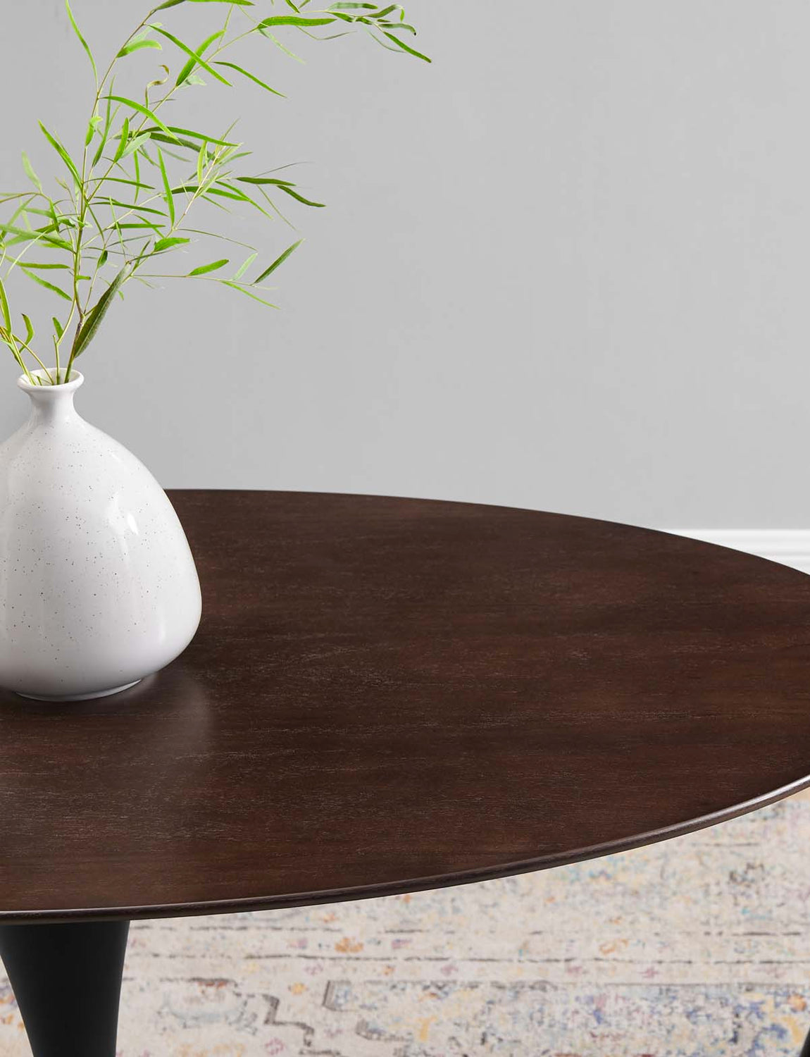 Lily Oval Cherry Walnut Dining Table, black base