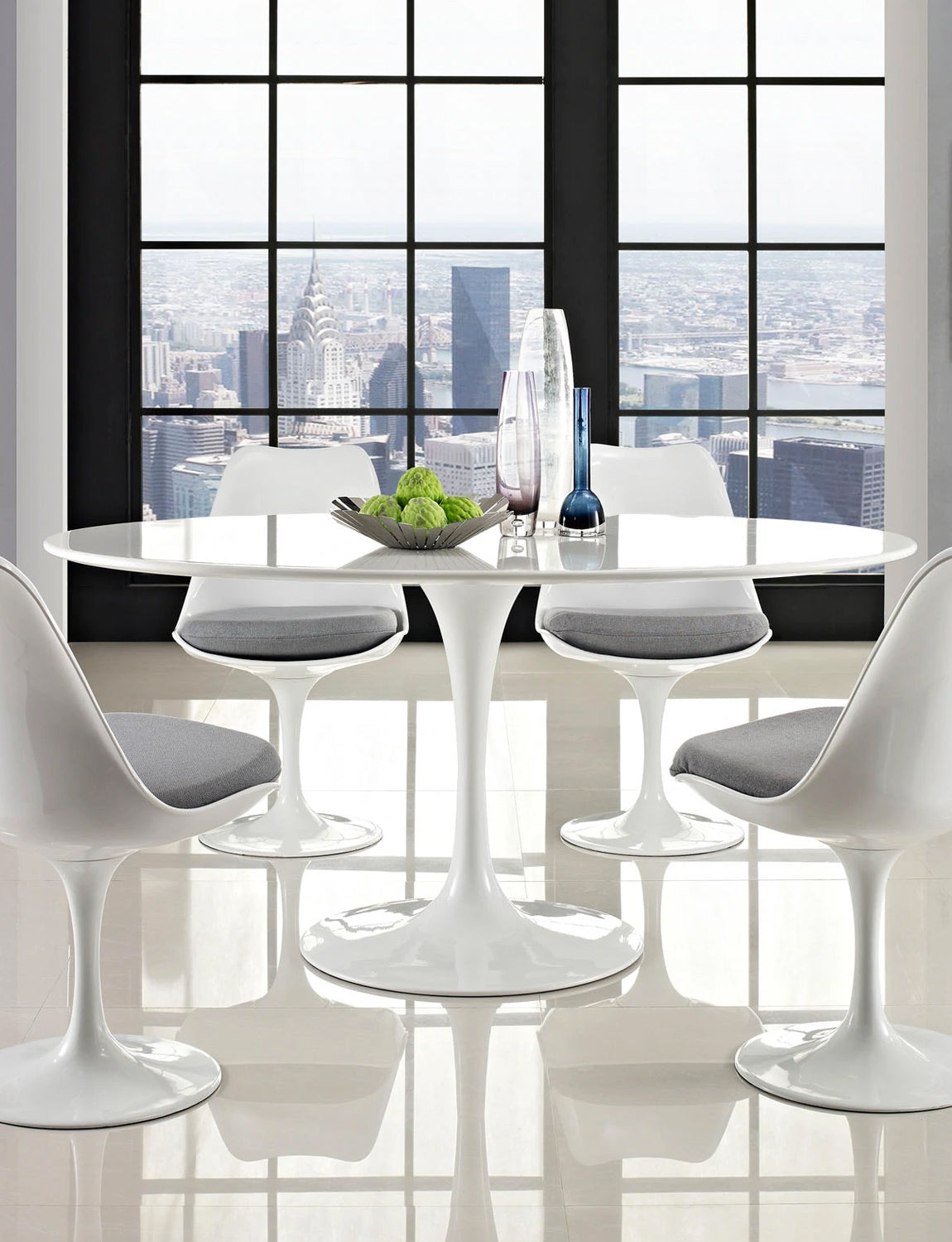 Lily Oval White 48" Dining Table, white base