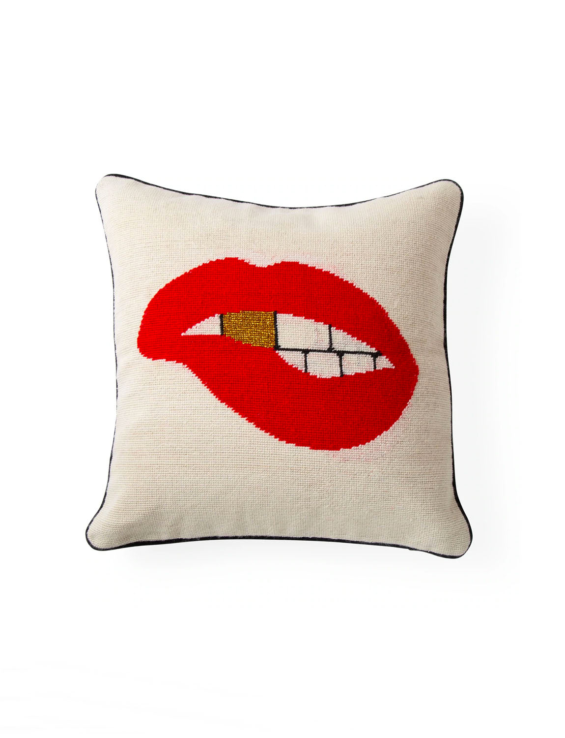 Lips Bitten Needlepoint Pillow