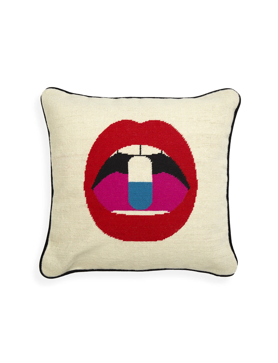 Lips Full Dose Needlepoint Pillow