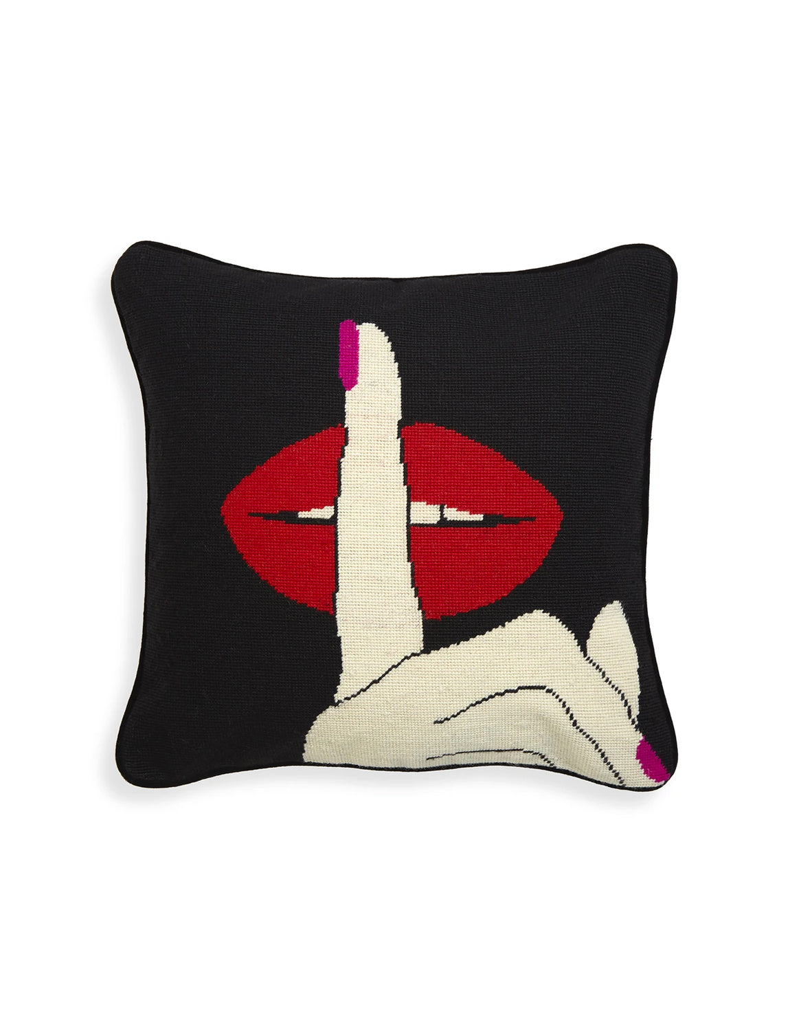 Lips Hush Needlepoint Pillow