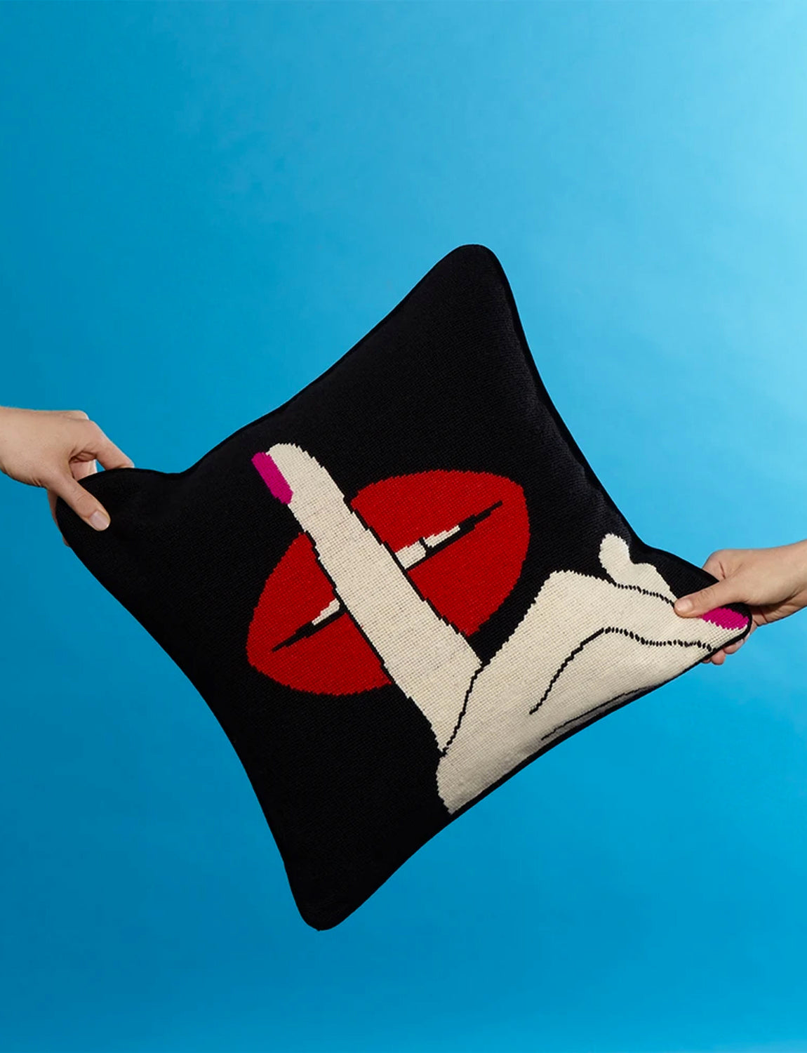 Lips Hush Needlepoint Pillow