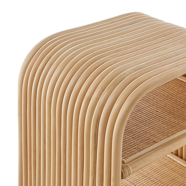 Ebba Curved Natural Rattan Side Table, Natural