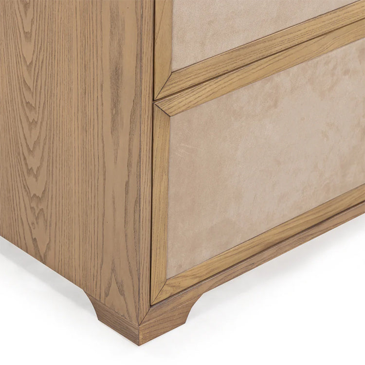 Light Taupe Suede and Wood 6-Drawer Dresser
