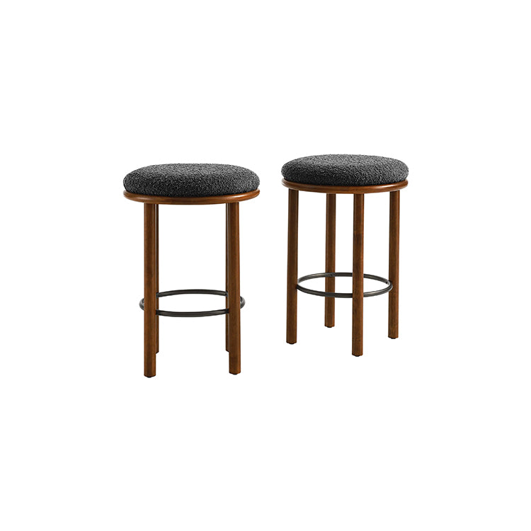 Pebble Boucle Walnut Charcoal Counter Stools, Set of 2