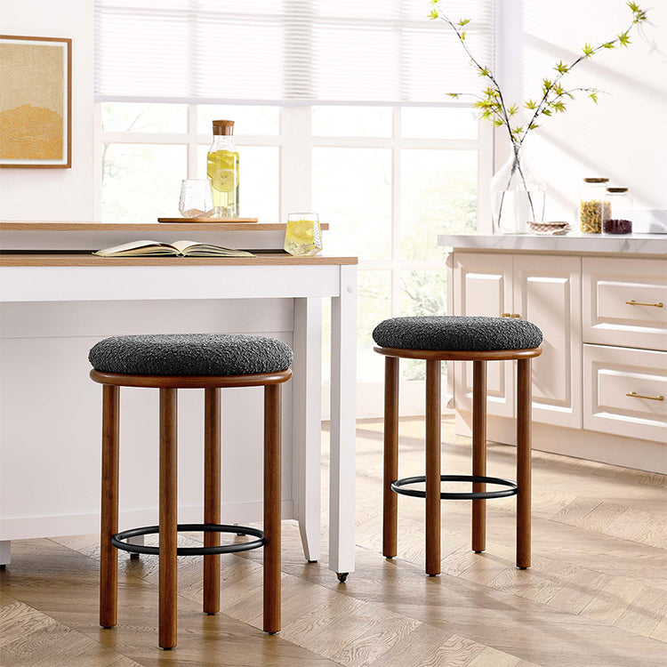Pebble Boucle Walnut Charcoal Counter Stools, Set of 2